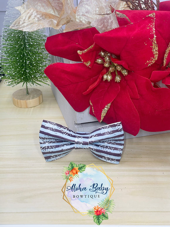 Blue Stripes & Snow Clip-On Bow Tie