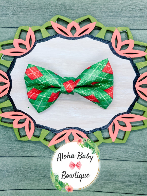 Christmas Tartan Plaid Clip-On Bow Tie