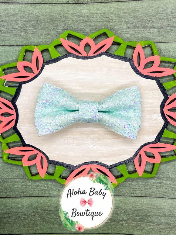 Aqua Lace Clip-On Bow Tie