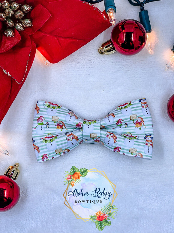 Striped Snowmen Clip-On Bow Tie