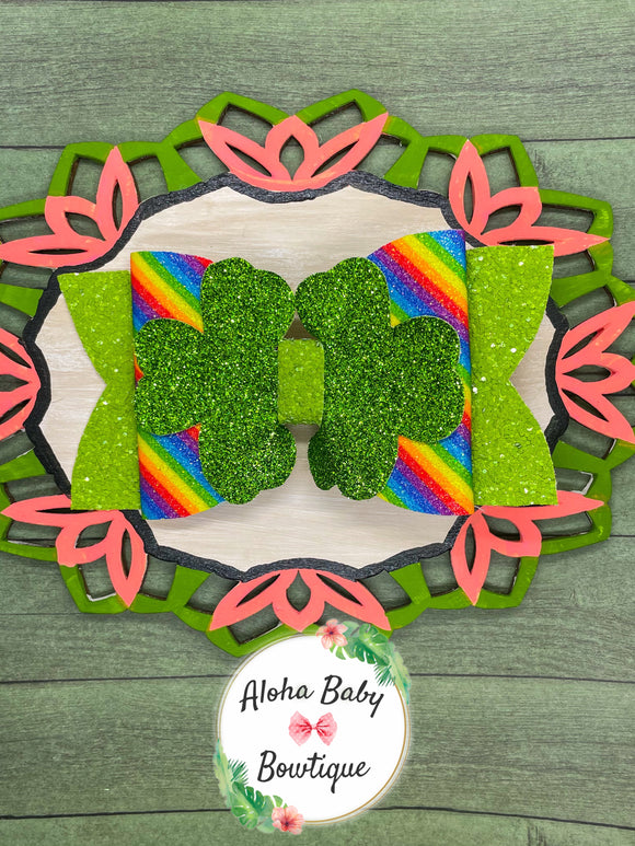 Rainbow Stripes Large Shamrock Bow