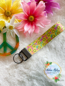 Smiley Tye Dye Wristlet Keychain