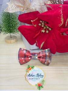 Christmas Plaid & Snow Clip-On Bow Tie